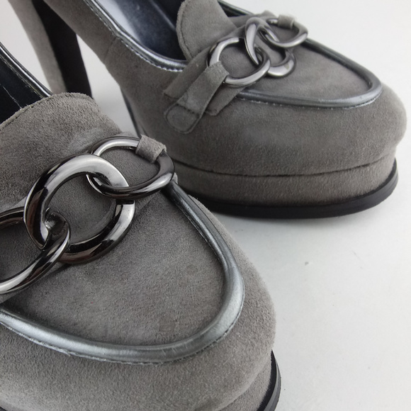COLIN STUART Grey Suede Platform Heeled Loafer - Picture 2 of 7